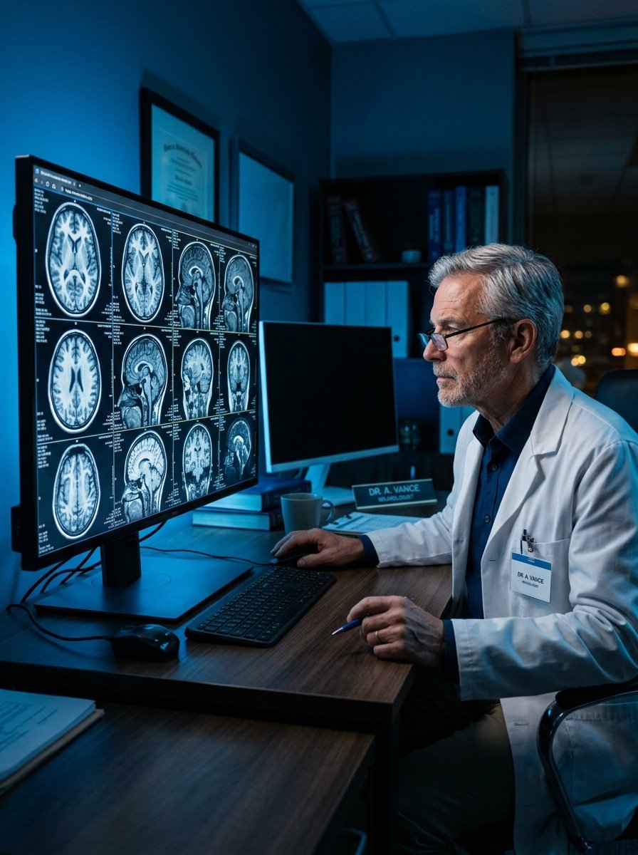 Médico analisando ressonância cerebral